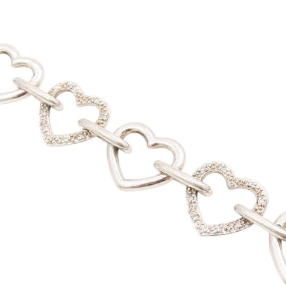 925 Sterling Silver Vintage Bracelet Real Diamonds Love Heart Outline  BT11604