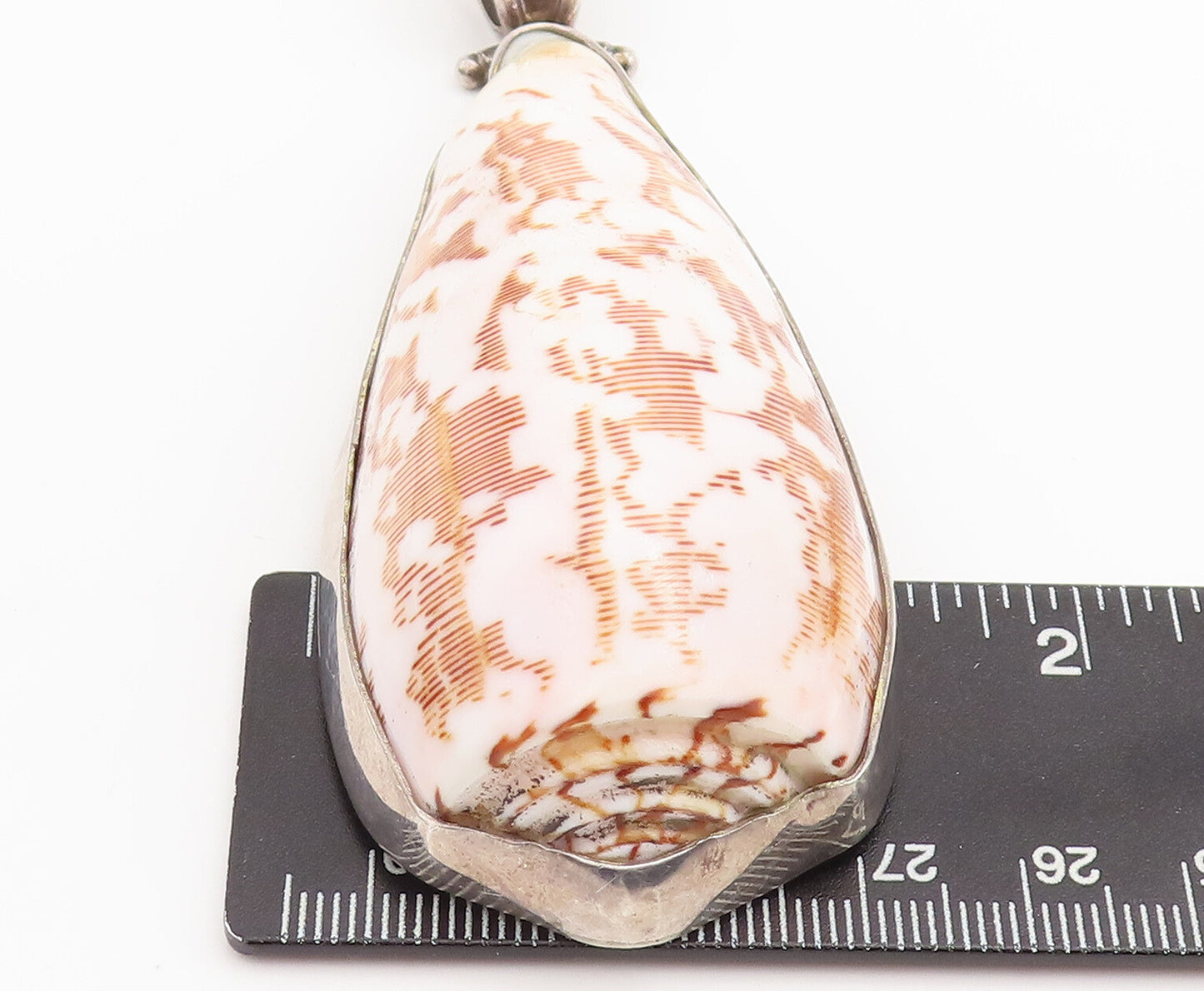 925 Sterling Silver Vintage Pendant Large Heavy Brown White Sea Shell  PT23198
