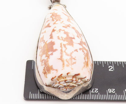 925 Sterling Silver Vintage Pendant Large Heavy Brown White Sea Shell  PT23198