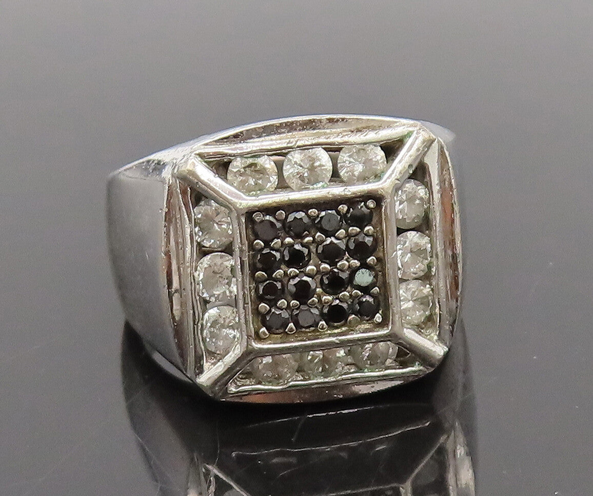 925 Silver  Vintage Square Small Onyx Halo CZ Solid Band Ring Sz 11  RG27099