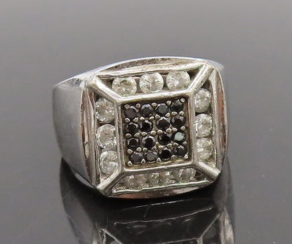 925 Silver  Vintage Square Small Onyx Halo CZ Solid Band Ring Sz 11  RG27099