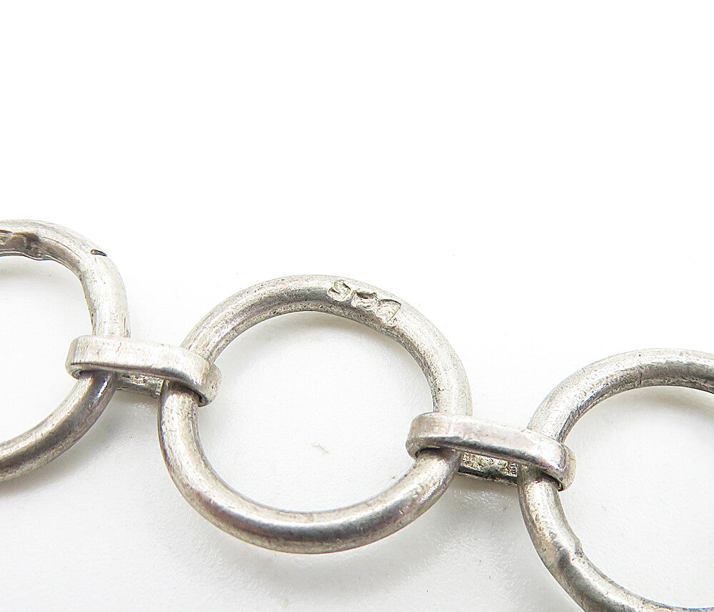925 Sterling Silver Vintage Hematite Multi Shape Link Chain Bracelet BT3148