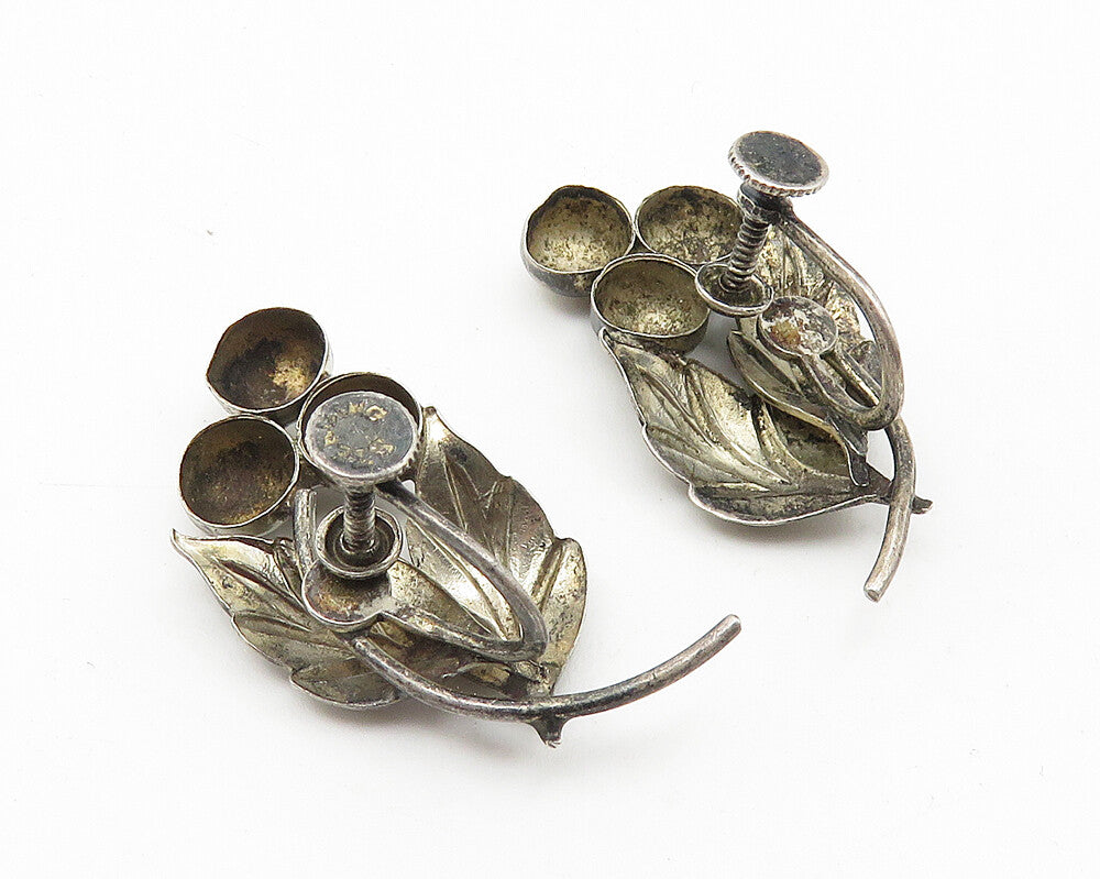 925 Sterling Silver  Vintage Dark Tone Grapes Motif Non Pierce Earrings EG5802