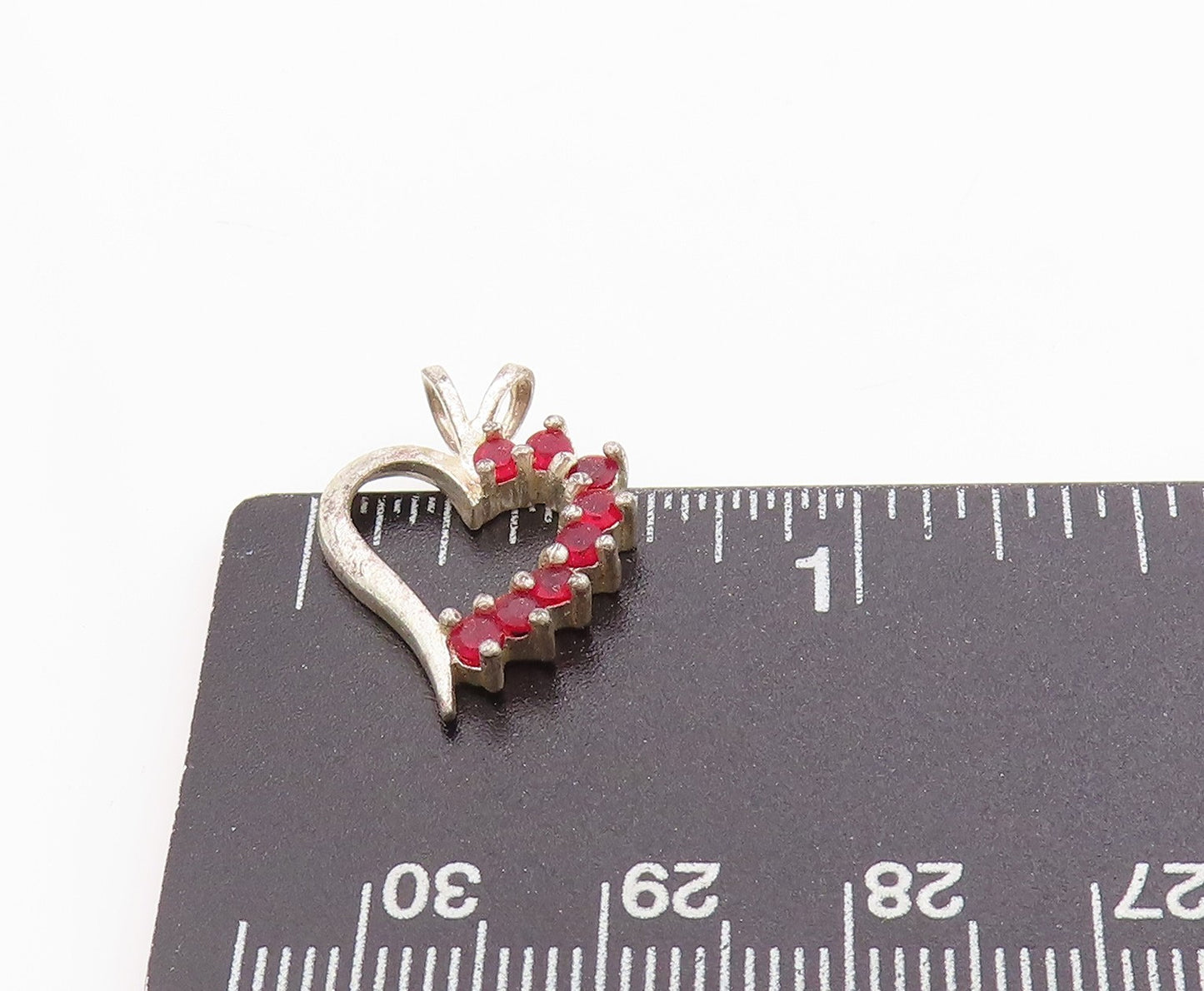 925 Sterling Silver Vintage Pendant Red Ruby Love Heart Cut Out Charm  PT24754