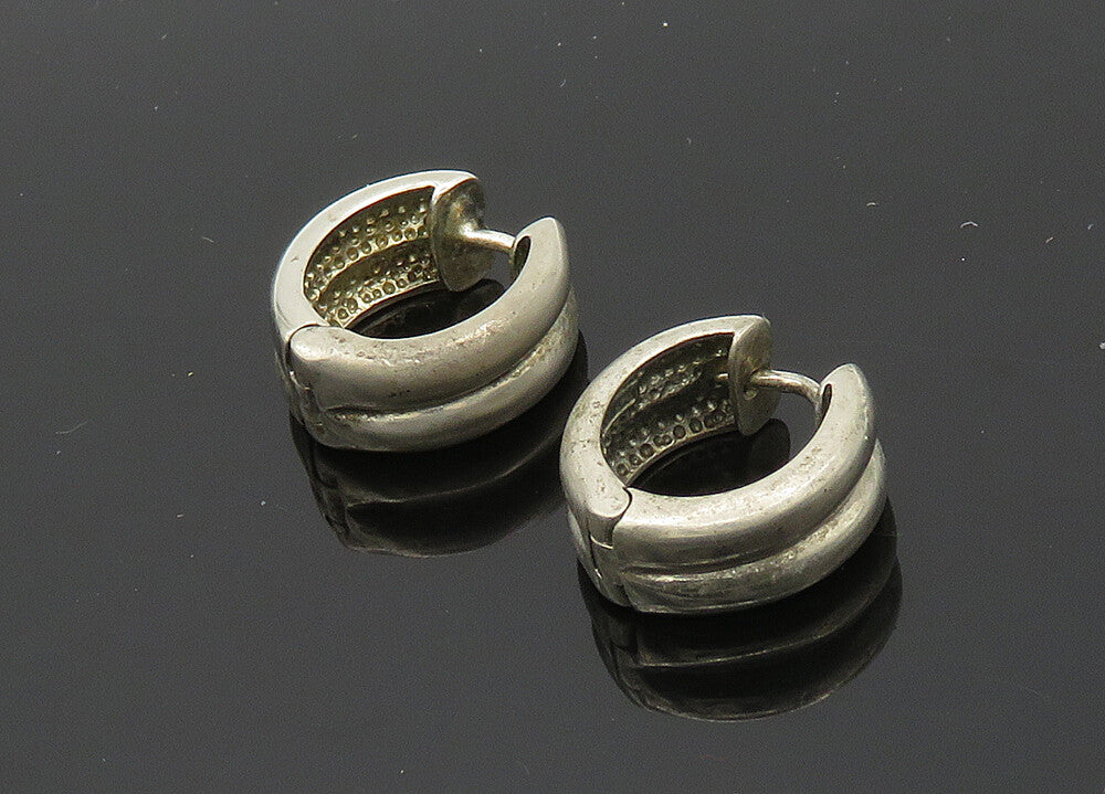 925 Sterling Silver  Vintage Shiny Petite Round Hinge Hoop Earrings  EG9961