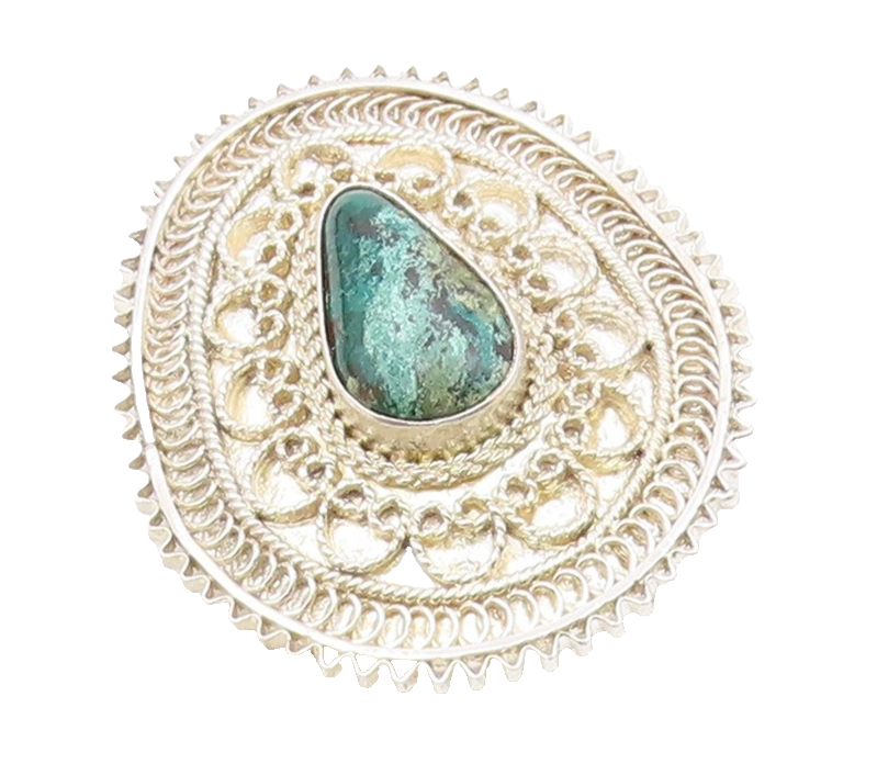 ISRAEL 925 Silver  Vintage Eilat Stone Pretzel Swirl Twist Brooch Pin  BP6914