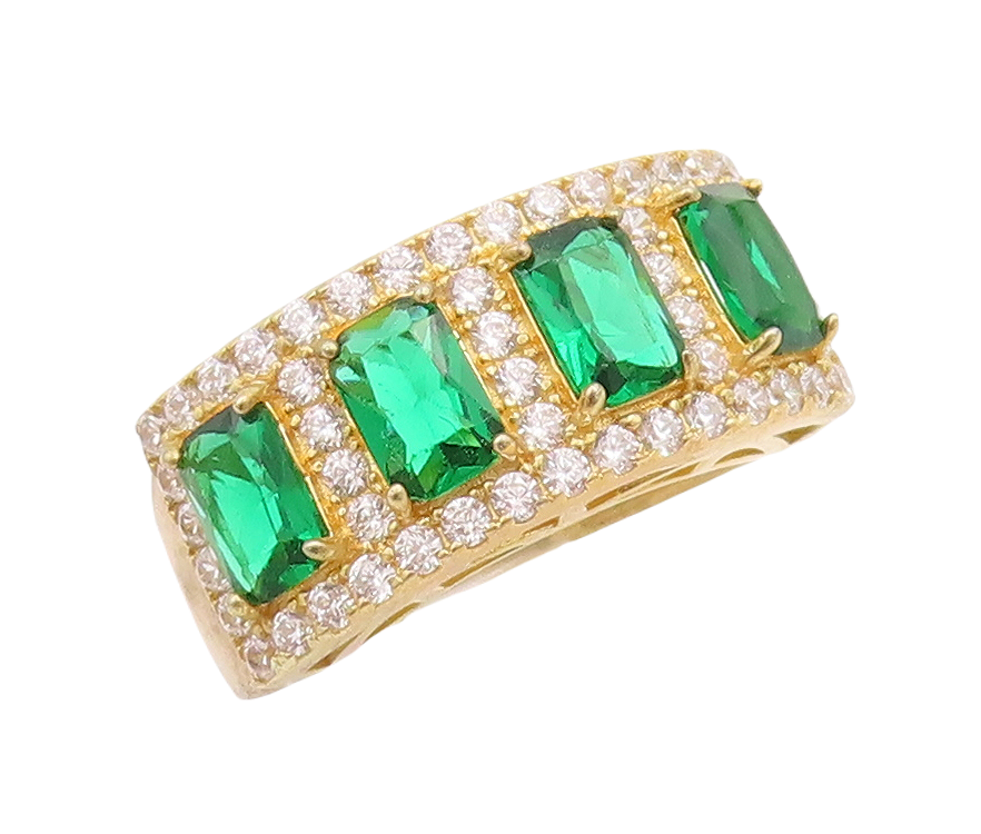 925 Sterling Silver Vintage Ring Gold Plated Green Halo White CZ  Sz 7  RG29768