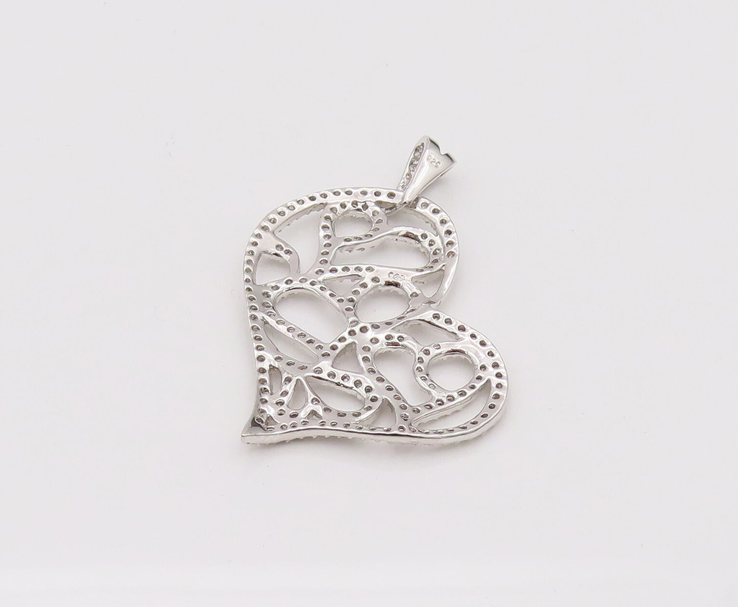 925 Silver  Vintage CZ Stretch Heart With Hearts Inside Love Pendant  PT22054