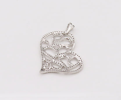 925 Silver  Vintage CZ Stretch Heart With Hearts Inside Love Pendant  PT22054