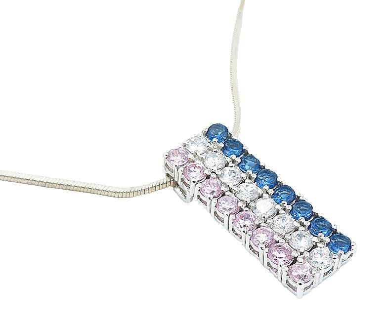 925 Sterling Silver  Cubic Zirconia & Topaz Shiny Snake Chain Necklace  NE1007