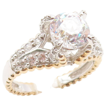 925 Sterling Silver Vintage Ring Two Tone CZ Statement Band  Sz 12  RG36621