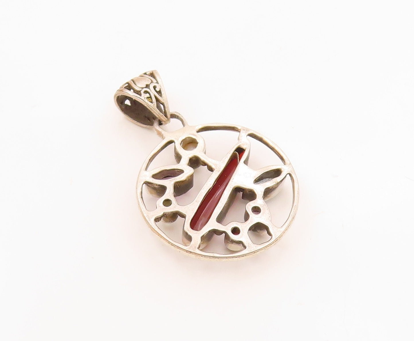 925 Silver Vintage Pearl Carnelian Amethyst & Multi Stone Pendant PT15285