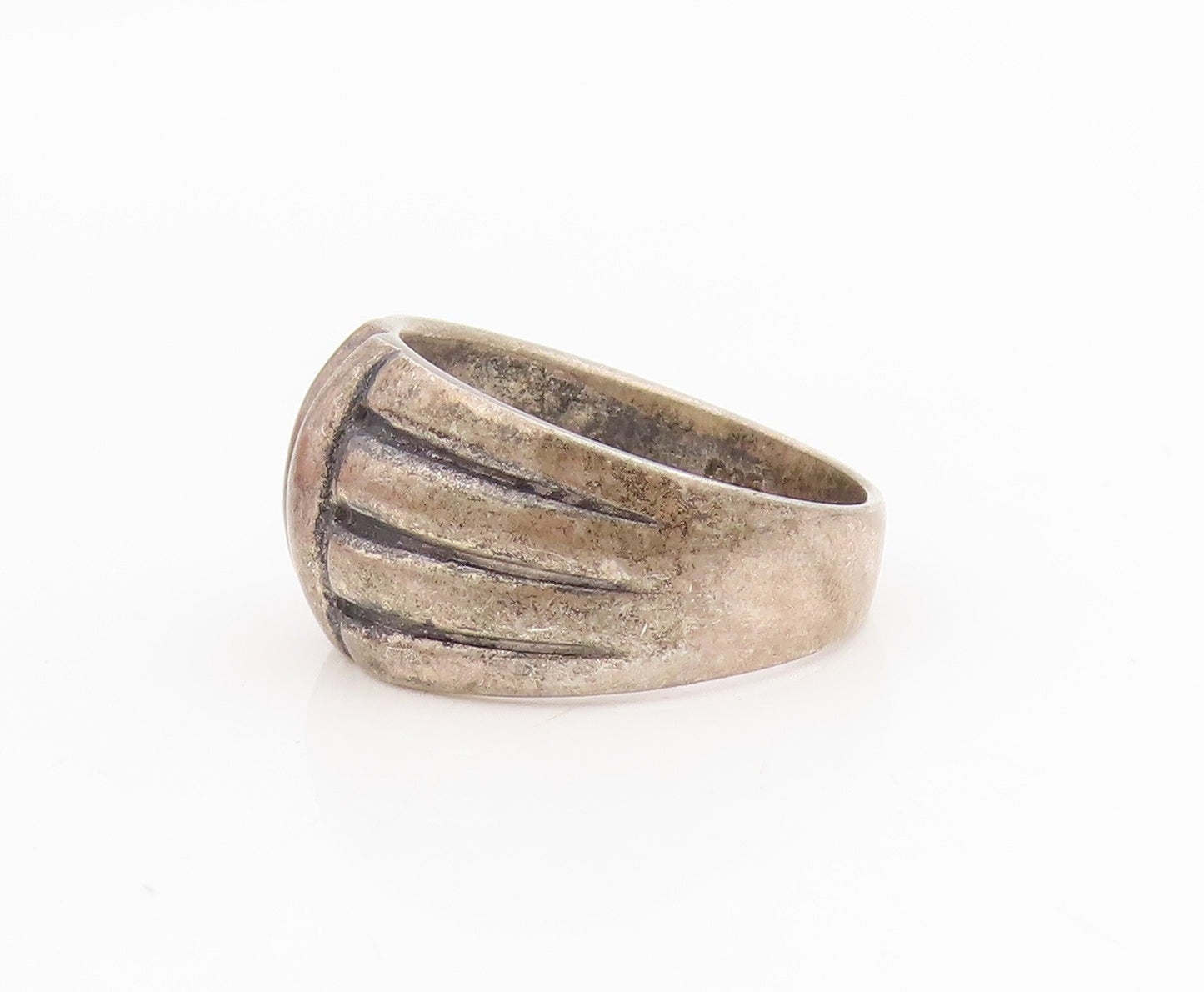 925 Sterling Silver Vintage Ring Modernist Ribbed Solid Dome  Sz 6.5  RG34846