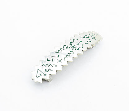 MEXICO 925 Sterling Silver  Vintage Enamel Pattern Serrated Hair Clip  TR1174