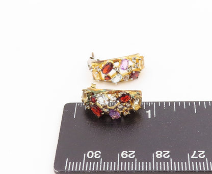 925 Sterling Silver Vintage Earrings Gold Plated Multi Gemstone Hoops  EG14325
