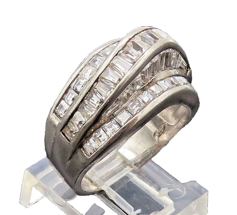 925 Sterling Silver  Vintage Designer 3D Swirly Inlay CZ Ring Sz 7  RG27432