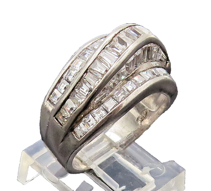 925 Sterling Silver  Vintage Designer 3D Swirly Inlay CZ Ring Sz 7  RG27432