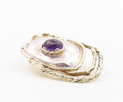 925 Sterling Silver Vintage Earrings Modernist Amethyst Twisted Cable  EG14437