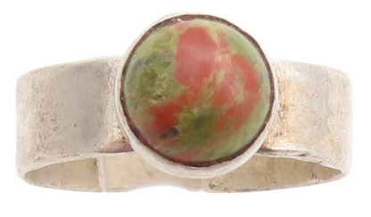 925 Sterling Silver Vintage Ring Minimalist Cabochon Unakite  Sz 8  RG32805