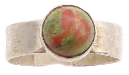 925 Sterling Silver Vintage Ring Minimalist Cabochon Unakite  Sz 8  RG32805