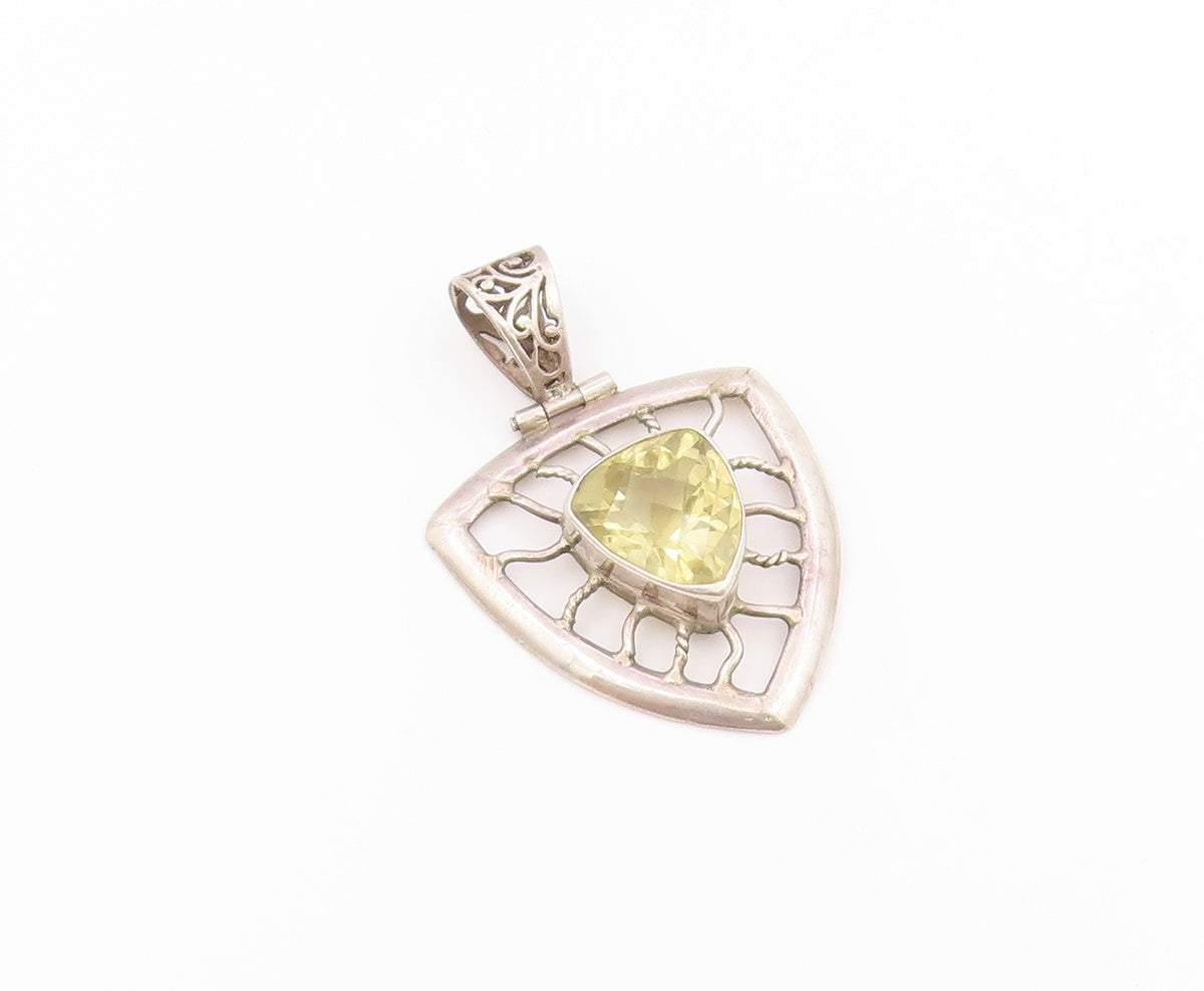 925 Sterling Silver Vintage Pendant Classic Citrine Openwork Web Shield  PT26480