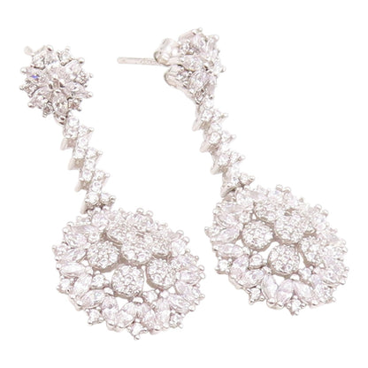925 Sterling Silver Vintage Earrings Multi Shape CZ Elegant Floral Drop  EG14218