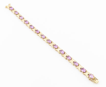 925 Sterling Silver  Amethyst Shiny Gold Plated XO Chain Bracelet  BT5822