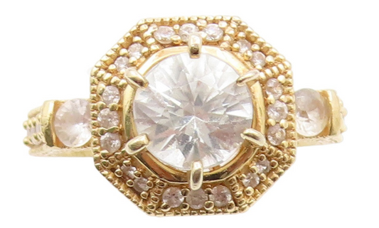 925 Sterling Silver Vintage Ring Gold Plated CZ Geometric Band  Sz 7  RG34725