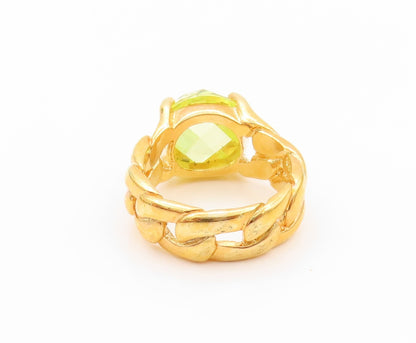 925 Sterling Silver Vintage Ring Gold Plated Green Faceted Glass  Sz 7  RG32536
