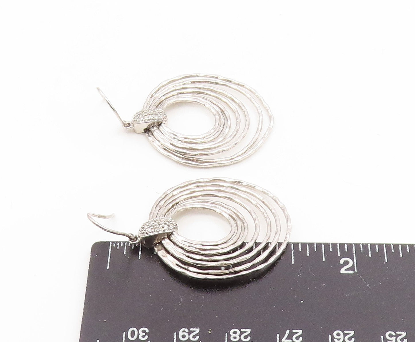 925 Sterling Silver Vintage Earrings Real Diamonds Open Circles Hook  EG14203