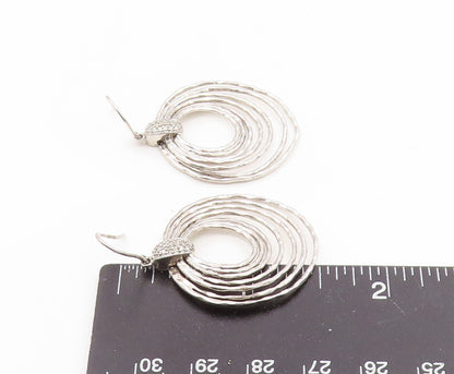 925 Sterling Silver Vintage Earrings Real Diamonds Open Circles Hook  EG14203