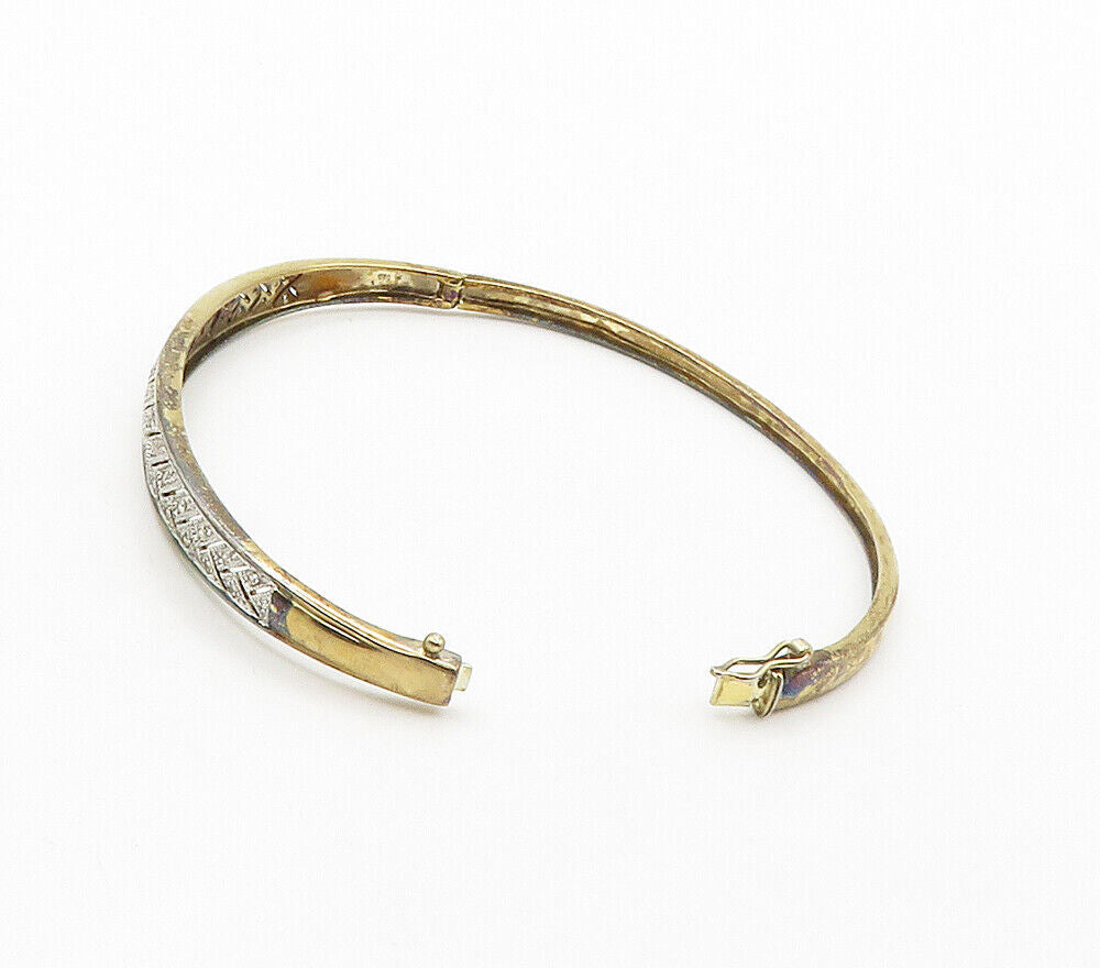 925 Sterling Silver  Vintage Genuine Diamonds 2 Tone Bangle Bracelet  BT6284