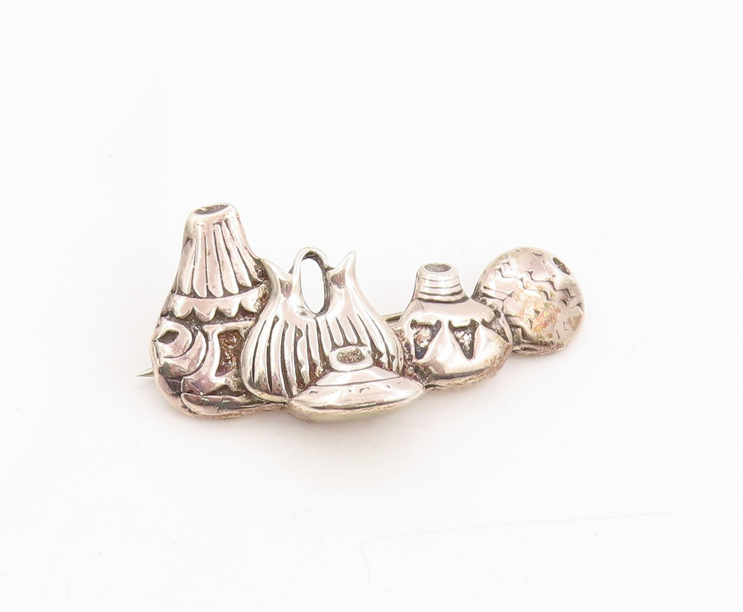 925 Sterling Silver Vintage Brooch Etched Pottery Set Cut Out Design  BP12042