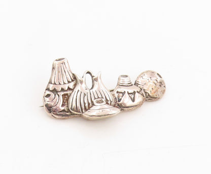 925 Sterling Silver Vintage Brooch Etched Pottery Set Cut Out Design  BP12042