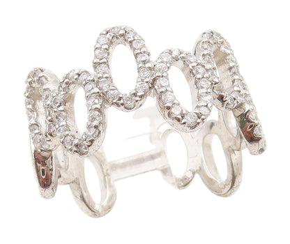 925 Sterling Silver Vintage Ring CZ Interlocking Wavy Oval Loop Sz 8 RG34468