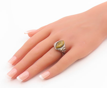 925 Sterling Silver Vintage Ring Marquise Shape Tiger's Eye Band  Sz 6  RG35923