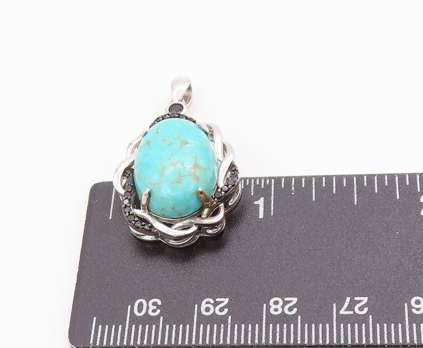 925 Sterling Silver Vintage Pendant Turquoise & Spinel Twisted Edges  PT24862