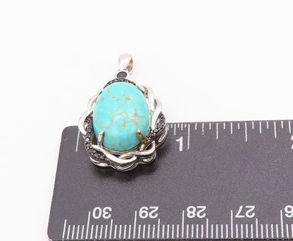 925 Sterling Silver Vintage Pendant Turquoise & Spinel Twisted Edges  PT24862