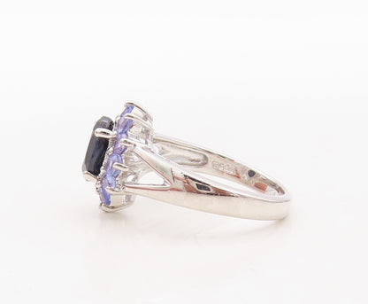 925 Sterling Silver Vintage Ring Oval Onyx Halo Tanzanite Inlay  Sz 7 RG31121