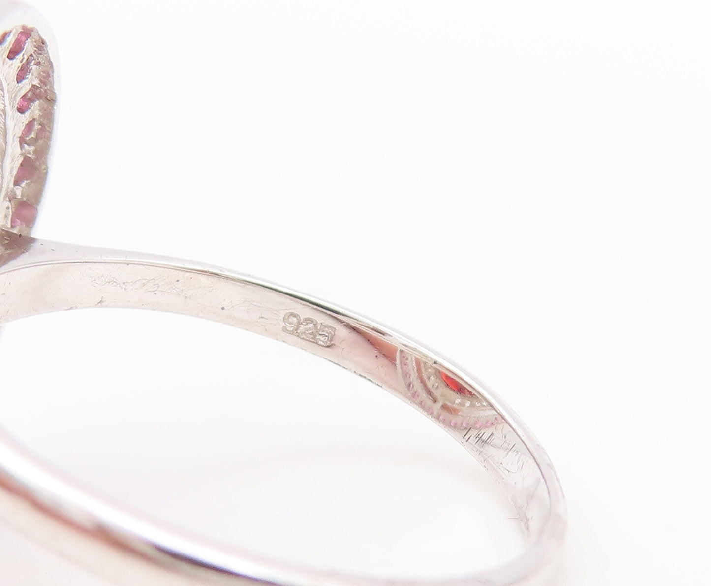 925 Sterling Silver Vintage Ring Round Red & Pink White CZ Rings Sz 7.5  RG29811