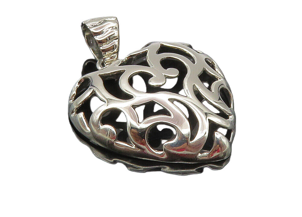 925 Sterling Silver  Shiny Polished Cutout Love Heart Dome Pendant  PT7380