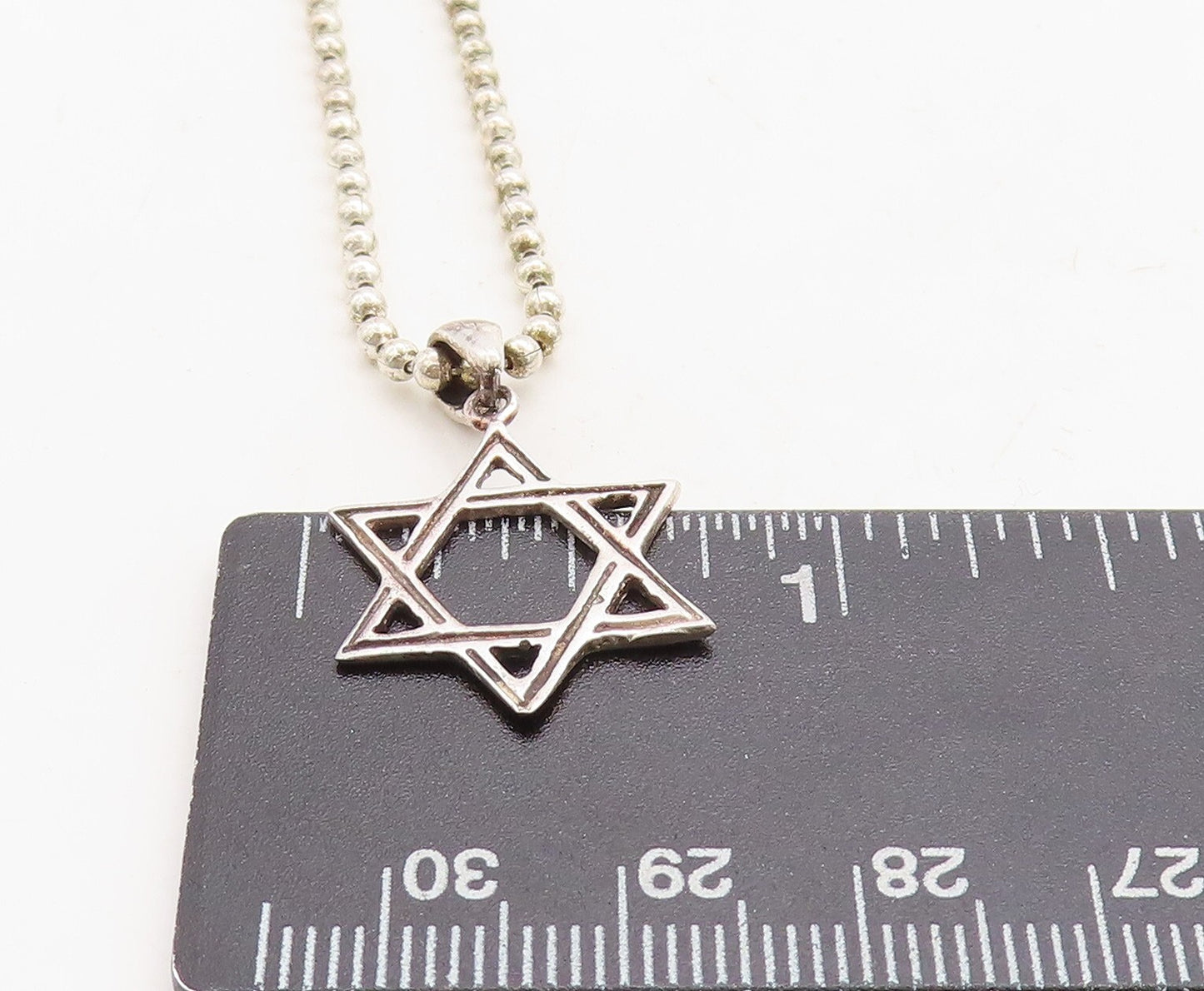 925 Sterling Silver  Vintage Shiny Open Star Of David Chain Necklace  NE1519