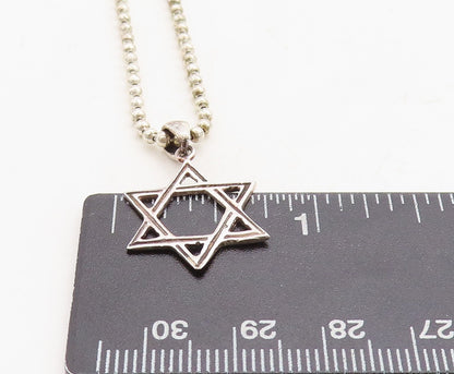 925 Sterling Silver  Vintage Shiny Open Star Of David Chain Necklace  NE1519
