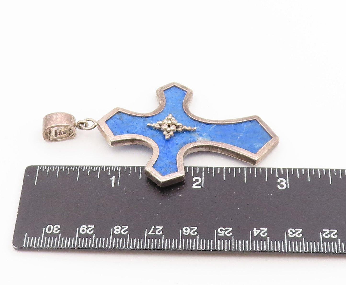 925 Sterling Silver Vintage Pendant WHITNEY KELLY Lapis Lazuli Cross  PT26601