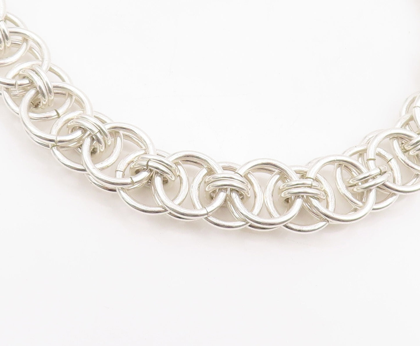 925 Sterling Silver Vintage Necklace Brutalist Interlinked Rings Cutout  NE4457