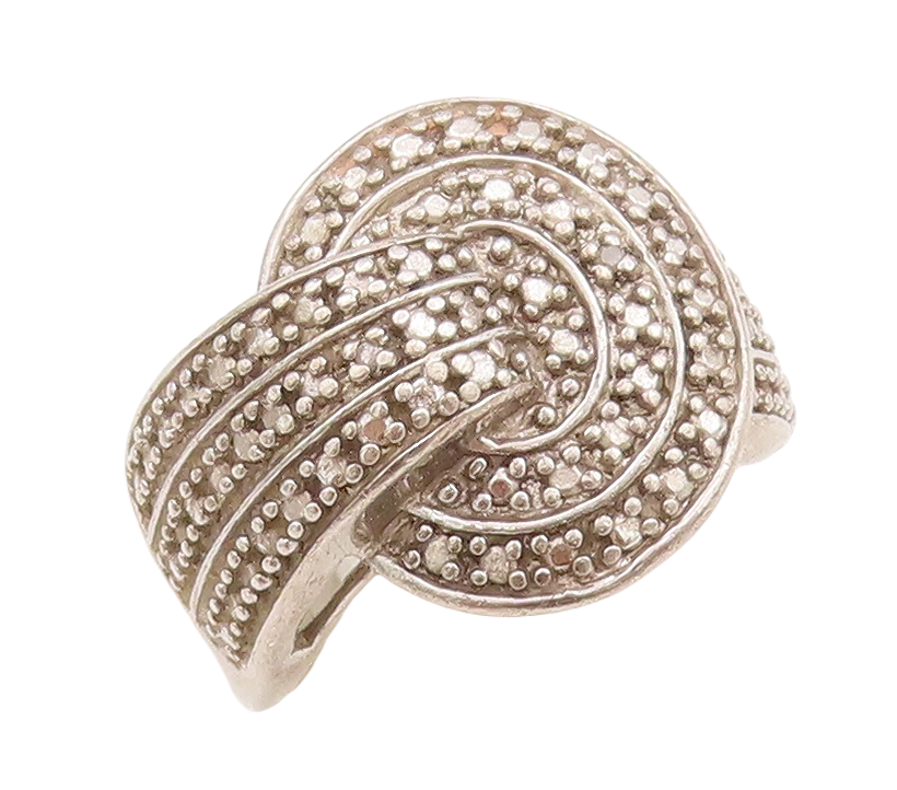 925 Sterling Silver Vintage Ring Designer Pass Through Topaz Circle Sz 6 RG28720