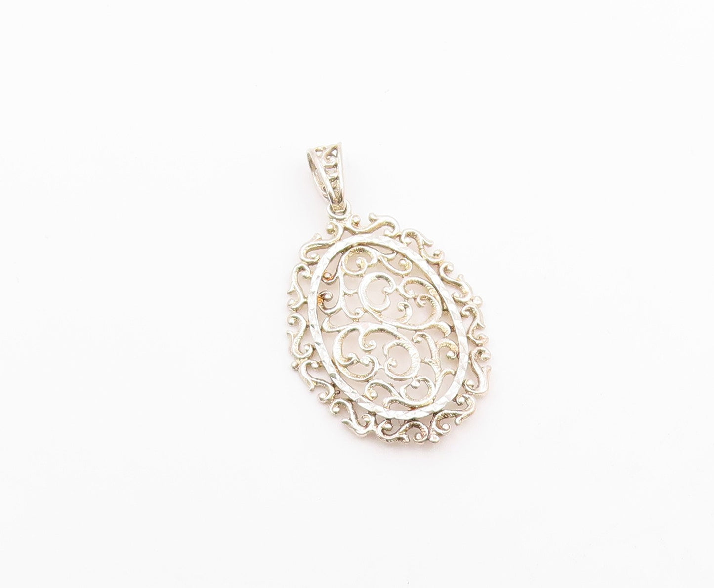 925 Sterling Silver   Vintage Dainty Scroll Swirl Drop Pendant  PT20605