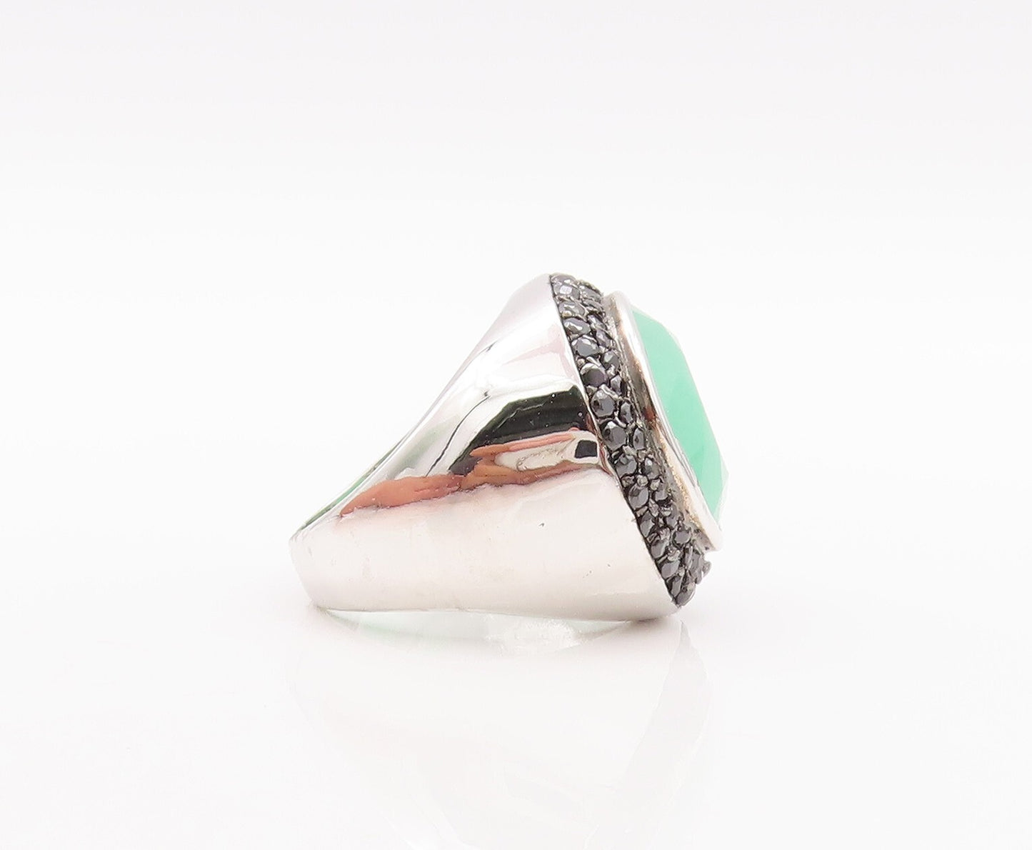 925 Sterling Silver Vintage Ring Round Green Gemstone Halo Spinel  Sz 7  RG29602