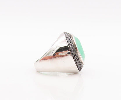 925 Sterling Silver Vintage Ring Round Green Gemstone Halo Spinel  Sz 7  RG29602