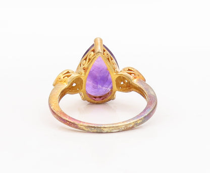 925 Sterling Silver Vintage Ring Gold Plated Drop Amethyst Topaz  Sz 8  RG29773